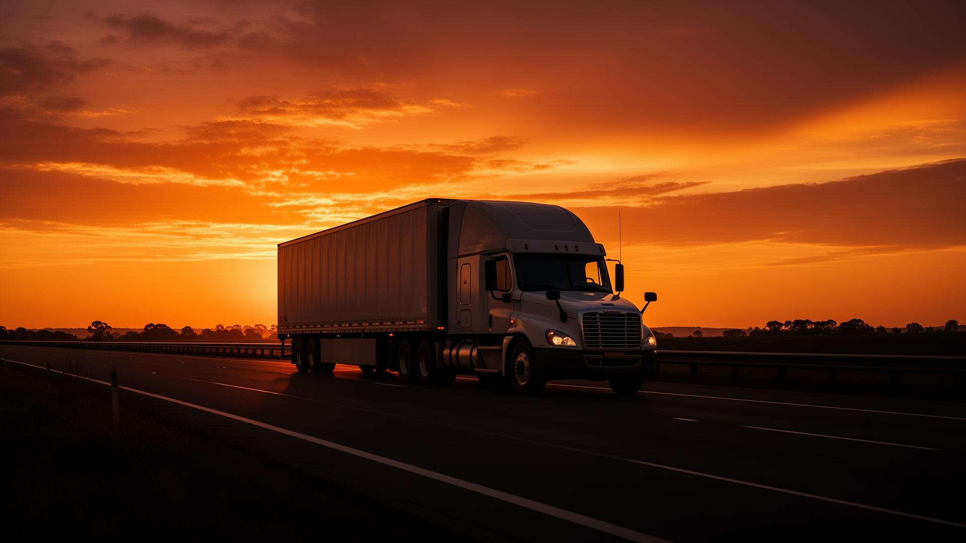Semi truck at sunset
